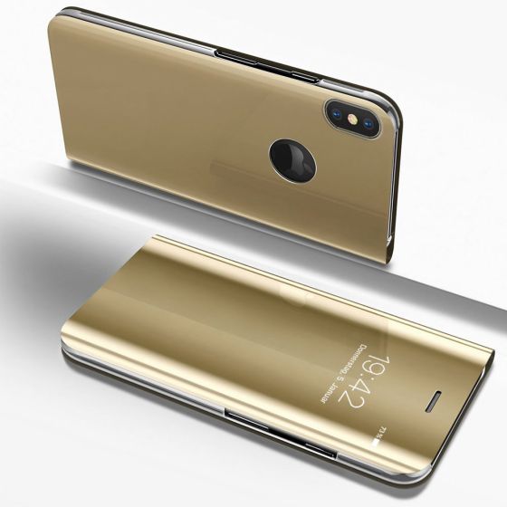 Spiegel Hülle für iPhone XS Flip-Case Gold | handyhuellen-24.de