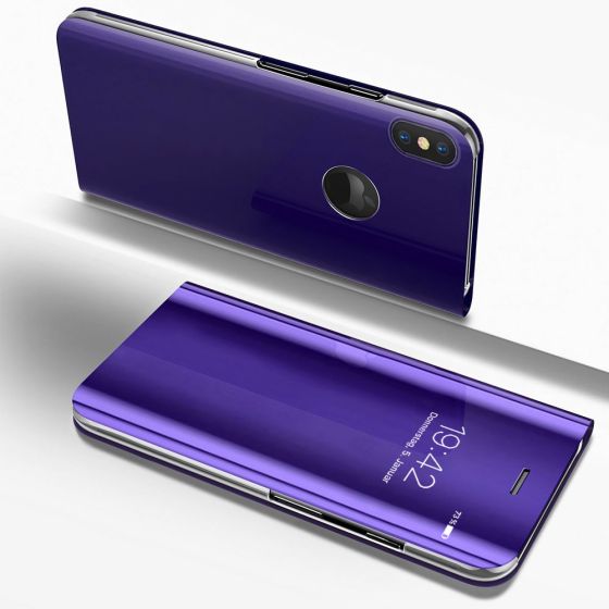 Spiegel Hülle für iPhone XS Flip-Case Violett | handyhuellen-24.de