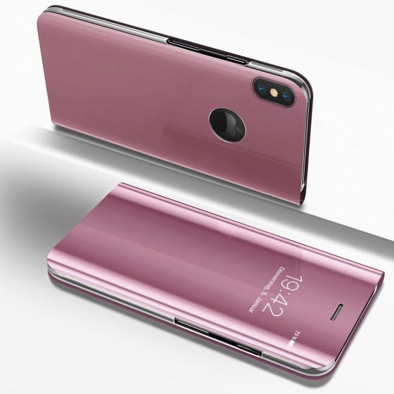 Spiegel Hülle für iPhone XS Flip-Case Rosa | handyhuellen-24.de