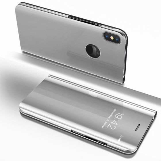 Spiegel Hülle für iPhone XS Flip-Case Silber | handyhuellen-24.de
