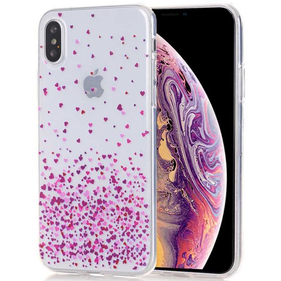 Silikon Case für iPhone XS Lila Herzen Motiv | handyhuellen-24.de