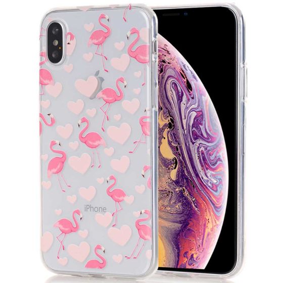 Silikon Case für iPhone XS Transparent mit Rosa Flamingo Motiv | handyhuellen-24.de