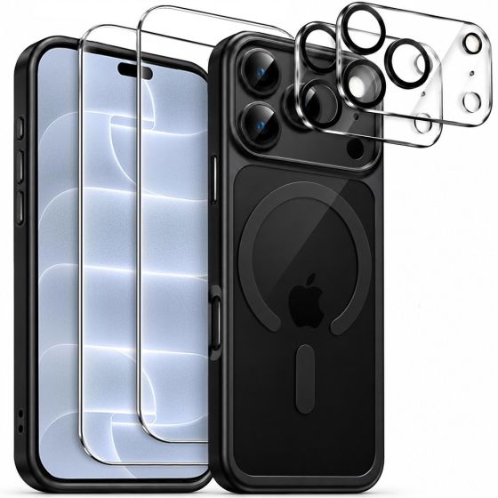 MagSafe Hülle für iPhone 18 Pro Max Schwarz Transparent im Schutzglas und Kameraschutz Set
