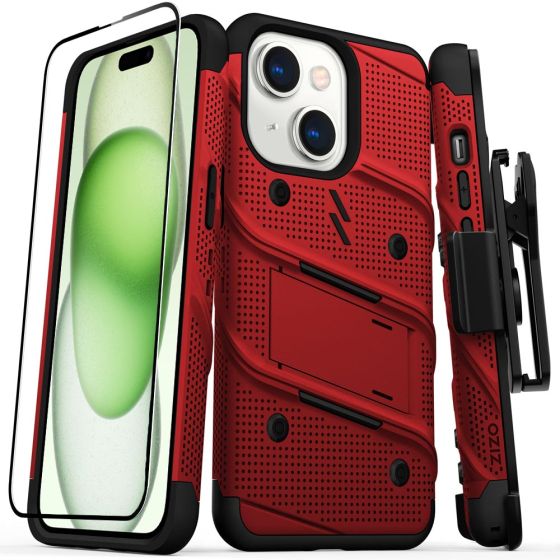 Handyhülle für Apple iPhone 15 Outdoor Hülle Rot mit Schutzglas