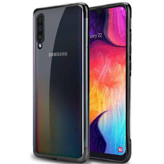 Silikon Hülle für Samsung Galaxy A50 Transparent mit schwarzen Rahmen | Ohne Versandkosten | handyhuellen-24.de