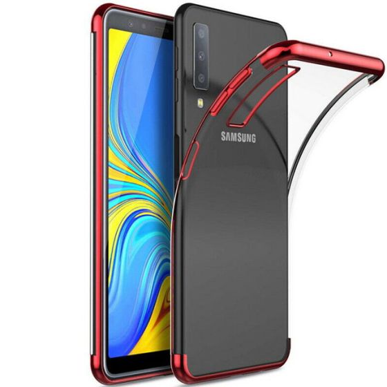 Hülle für Galaxy A7 2018 Transparent mit roten Rahmen | Ohne Versandkosten