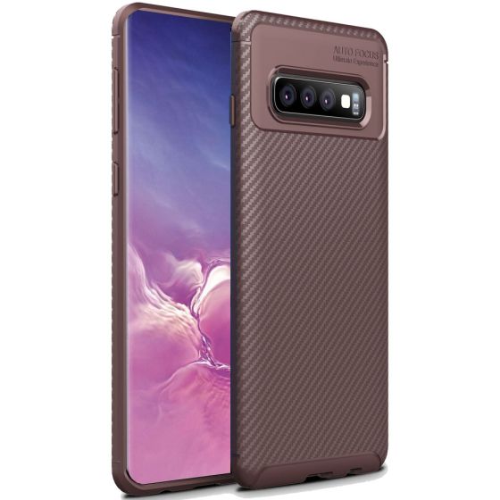 Samsung Galaxy S10 Plus Hülle in Carbon Optik - Braun 