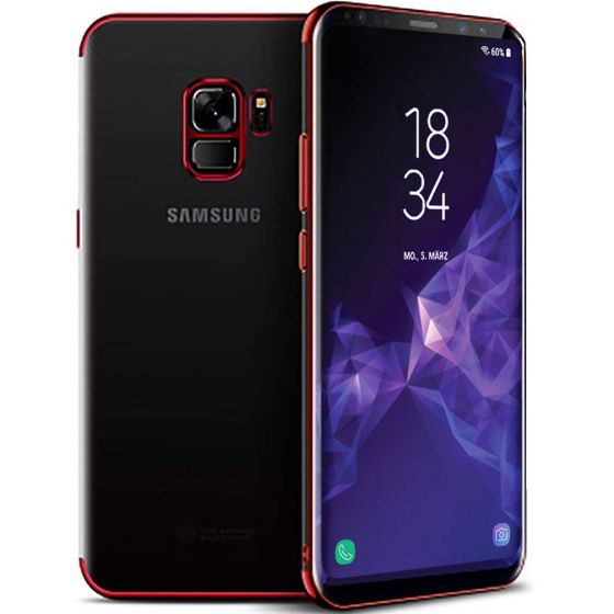 Silikon Hülle für Samsung Galaxy S9 in Transparent mit roten Rahmen
