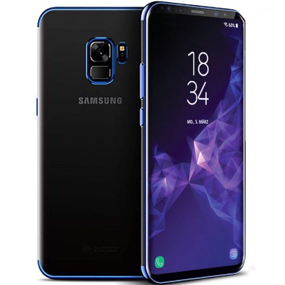 Silikon Hülle für Samsung Galaxy S9 in Transparent mit blauen Rahmen | Ohne Versandkosten