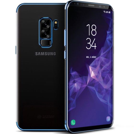 Silikon Hülle für Galaxy S9 Plus - Transparent / blauer Rahmen | Ohne Versandkosten