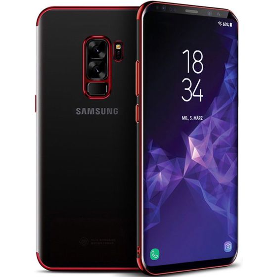 Silikon Hülle für Galaxy S9 Plus - Transparent / roter Rahmen | Ohne Versandkosten