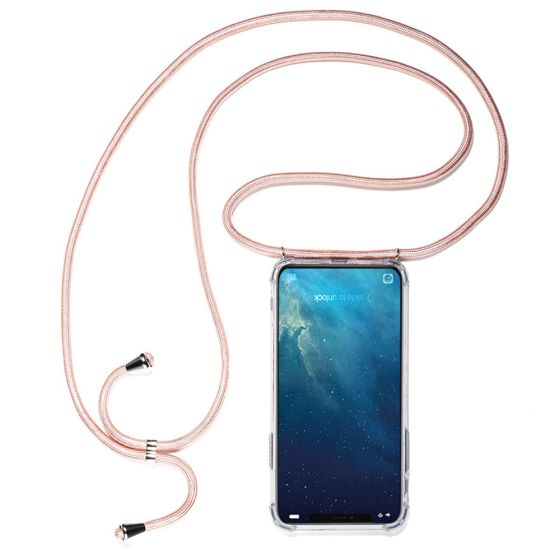 Transparente Handyhülle mit rosa Handyband / Kette für Apple iPhone XR
