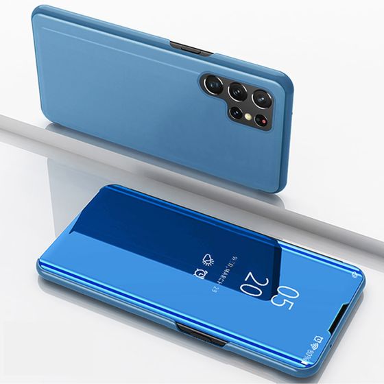 Spiegel Hülle für Samsung Galaxy S23 Ultra Handytasche Blau