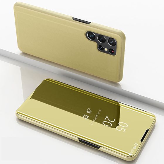Spiegel Hülle für Samsung Galaxy S23 Ultra Handytasche Gold