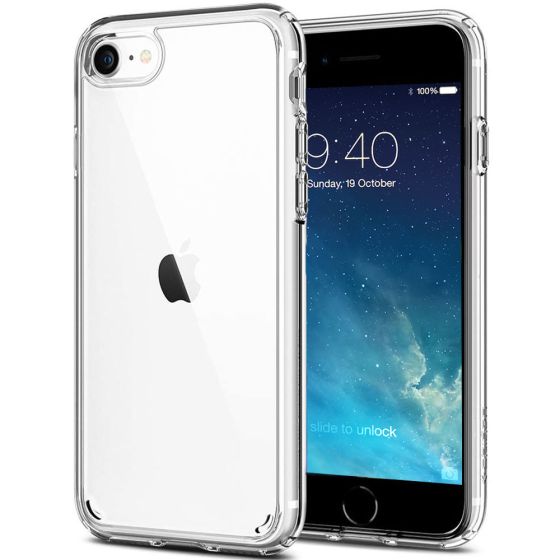 Transparentes, kristallklares Spigen iPhone 7 Hybrid Case mit weichem TPU-Silikon Rahmen und robuster Rückseite