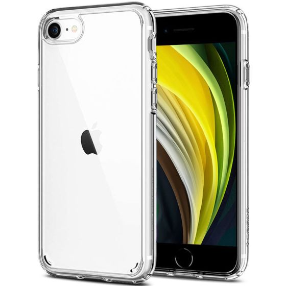 Transparentes, kristallklares Spigen iPhone SE 2020 Hybrid Case mit weichem TPU-Silikon Rahmen und robuster Rückseite