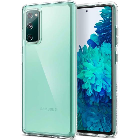 Transparentes, kristallklares Spigen Samsung Galaxy S20 FE Hybrid Case mit weichem TPU-Silikon Rahmen und robuster Rückseite
