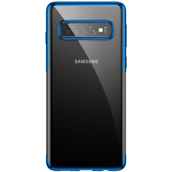Transparente Schutzhülle für Samsung Galaxy S10 mit blauen Rahmen 
